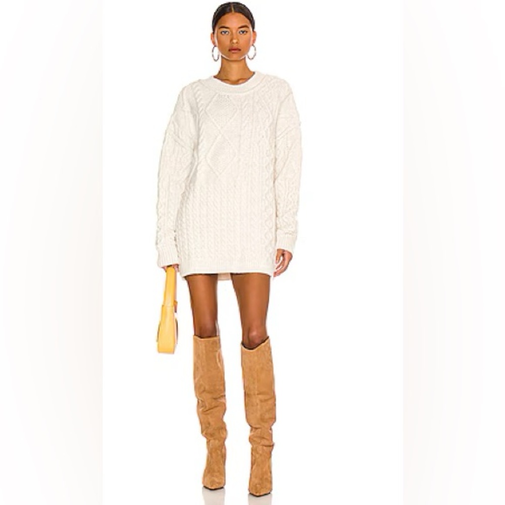 Free People Ivory Cable Knit Sweater Leslie Dress Small $168